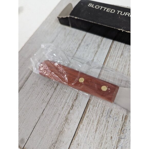 Stainless Steel Wood Handle Slotted Spatula 10 1/2" Vintage Pie Cake Advertising - Picture 5 of 6